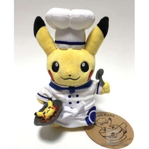 Plush Pokémon Cafe Chef Pikachu Blue Kitchen Stuffed toy Scarf