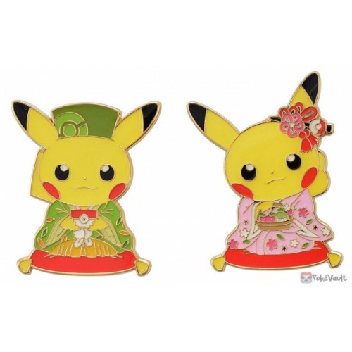 Pokemon Center Kyoto 19 Renewal Opening Campaign Pikachu Male Female Set Of 2 Pin Badges