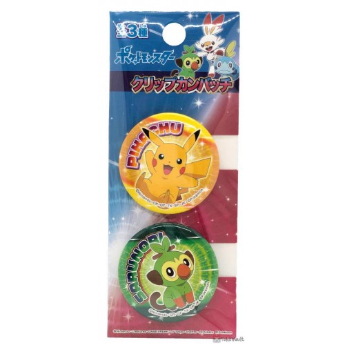 Pokemon Center 2020 Pikachu Grookey Set of 2 Clip Metal Buttons