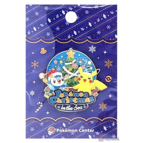 Pokemon Center 2021 Piplup Pikachu Christmas In The Sea Pin Badge
