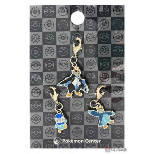 Pokemon Center 2022 Piplup Prinplup Empoleon Set of 3 Metal Charms