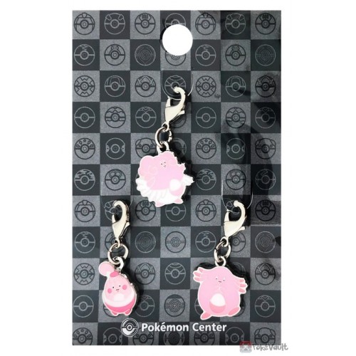 Pokemon Center 2022 Happiny Chansey Blissey Set of 3 Metal Charms