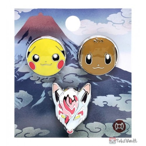 Pokemon Center 2022 Pikachu Eevee Hisuian Zoroark Hisui Days Set Of 3 Mask Pin Badges