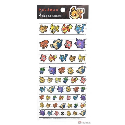 Pokemon Center 2021 Vaporeon Gengar Vulpix Dot Sprite 4 Size Sticker Sheet