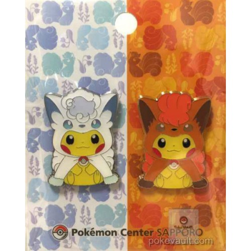 Pokemon Center Sapporo 17 Renewal Opening Campaign 2 Poncho Pikachu Vulpix Alolan Vulpix Set Of 2 Pin Badges