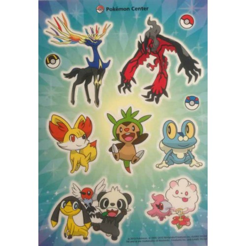 Pokemon Center 2013 Xerneas Yveltal Fennekin Froakie Chespin & Friends Sticker Sheet NOT SOLD IN STORES
