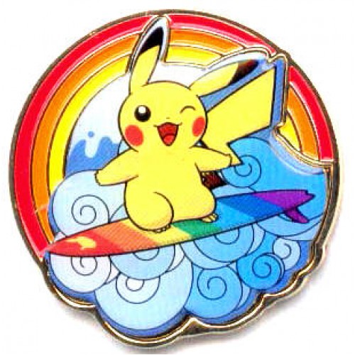 Pokemon Center 2010 Rainbow Pikachu Campaign Surfing Pikachu Pin Badge