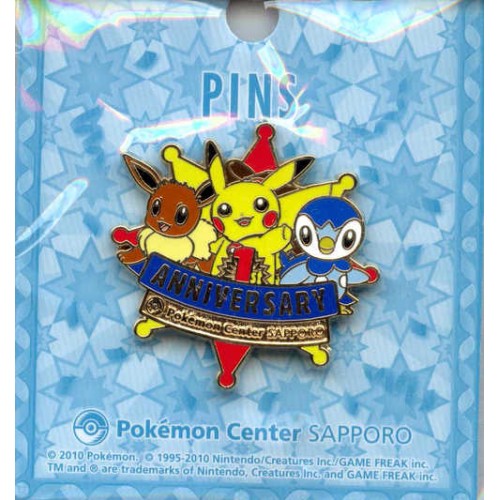 Pokemon Center 10 Sapporo 1st Anniversary Cowboy Pikachu Eevee Piplup Pin Badge