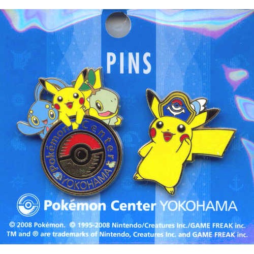 Pokemon Center Yokohama 2008 Captain Pikachu Manaphy Turtwig Set Of 2 Pin Badges