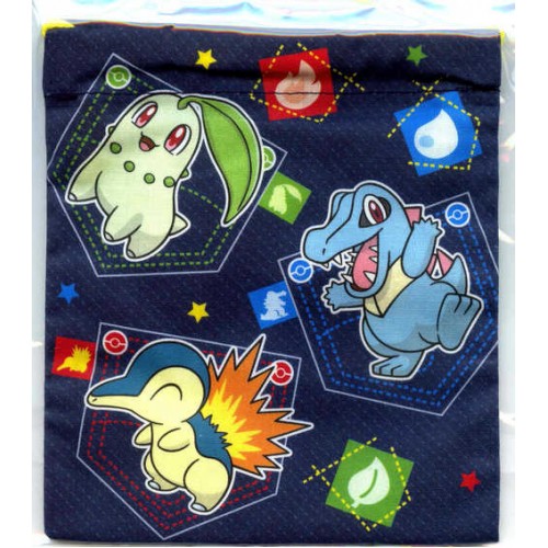Pokemon Center 2009 Cyndaquil Chikorita Totodile Pikachu Pichu Piplup Drawstring Dice Bag