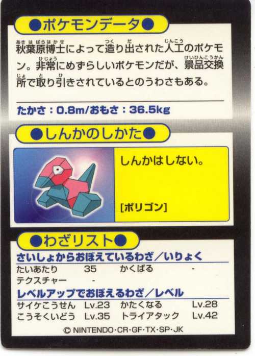 Japanese Pokemon 1997 Meiji Chocolate Porygon Promo Card